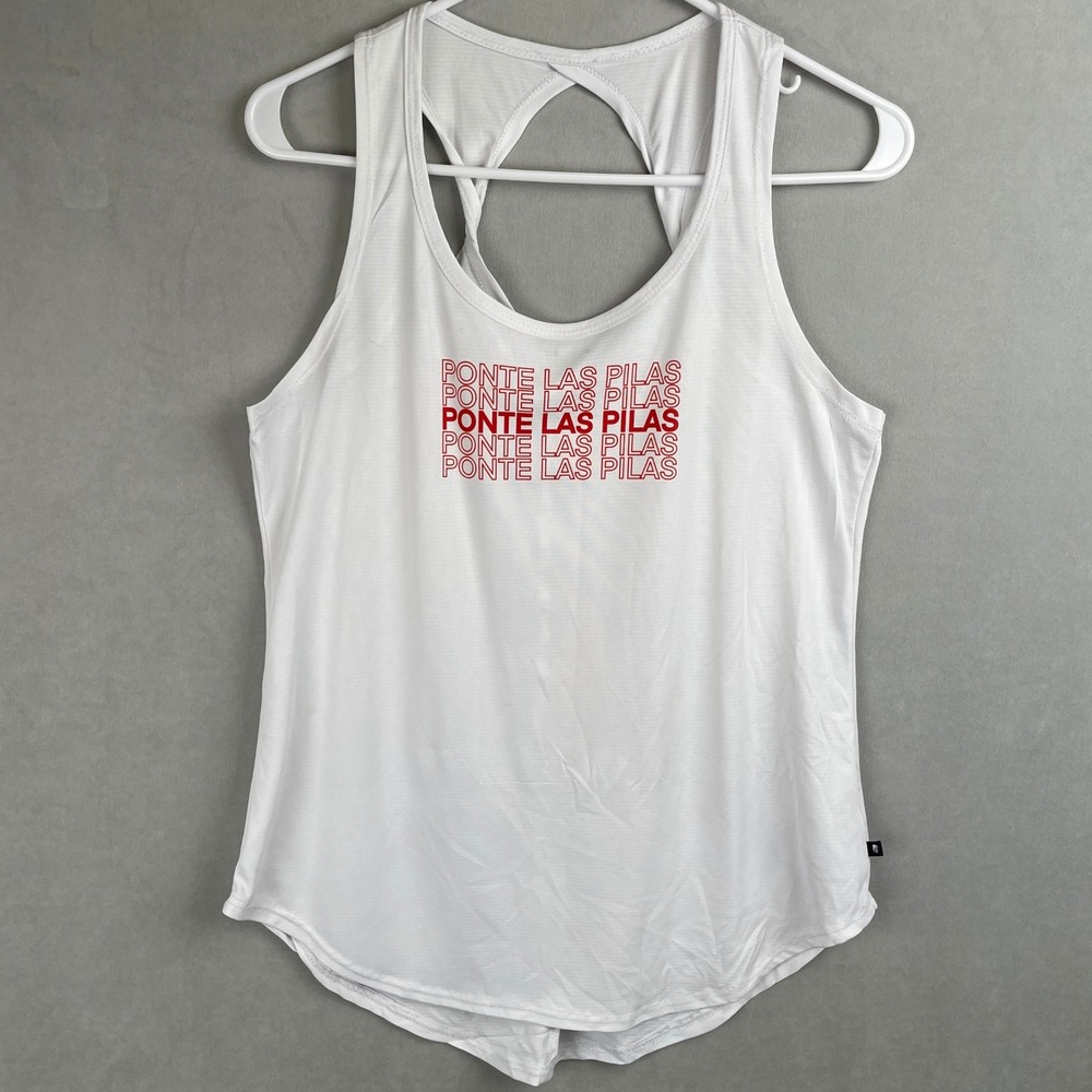 Marika White Activewear Tank Top S Ponte Las Pilas Graphic Motivational Latine